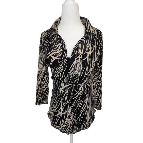 JTLA California Women's Black and Cream/Tan Monotone Forest Print Top Size SP - Picture 1 of 12